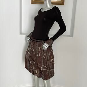 GOSSIP Long Sleeve Drop-waist Dress Brown Green Made in Italy Size IT 40